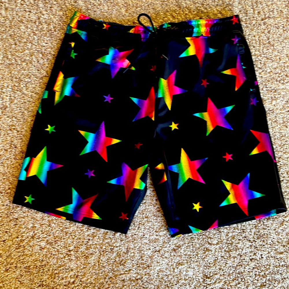 Drill Clothing Company Mens XL Black and multi-colored stars shorts